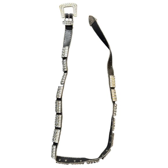 Chico's Studded Belt Womens Medium Black Rhinestone Crystal Adjustable Buckle - Picture 1 of 7